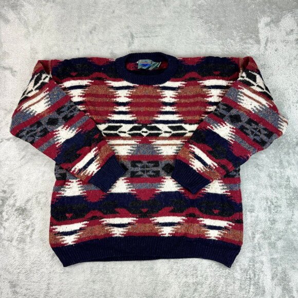 Vintage Etchings Shetland Wool Aztec Sweater Pullover Southwestern Navajo Men XL - Picture 1 of 8